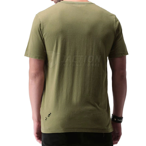 เสื้อยืดผู้ชายสไตล์ลำลองแบบสบายๆ ผ้าโพลีเอสเตอร์/คอตตอนผสม ทรงหลวม แต่งดีเทลขาดๆ สไตล์ไฮสตรีท รับสกรีนโลโก้ ขายส่งในปากีสถาน - Product Image 5
