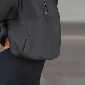 Sudadera con capucha de media cremallera gris americana para mujer en primavera y otoño nuevo Top corto de moda suelto fino - Product Image 3