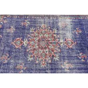 พรมวินเทจตุรกี ขนาด 4.6x7.9 ฟุต พรมลายทางสีน้ำเงินทำจากขนสัตว์ - Product Image 5