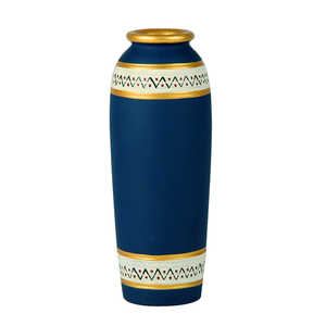 Vase conique Warli peint à la main en terre cuite de 15.2 cm en bleu Design artisanal unique fabriqué en Inde pour la décoration intérieure - Product Image 1