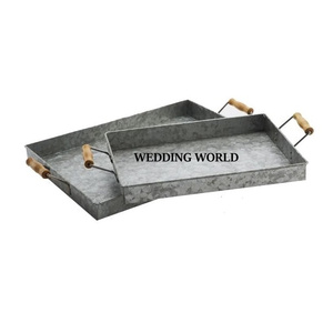 Ensemble de deux plateaux de service galvanisés en forme de rectangle faits à la main vente chaude de vaisselle de luxe plateau de service en métal en gros de table - Product Image 1