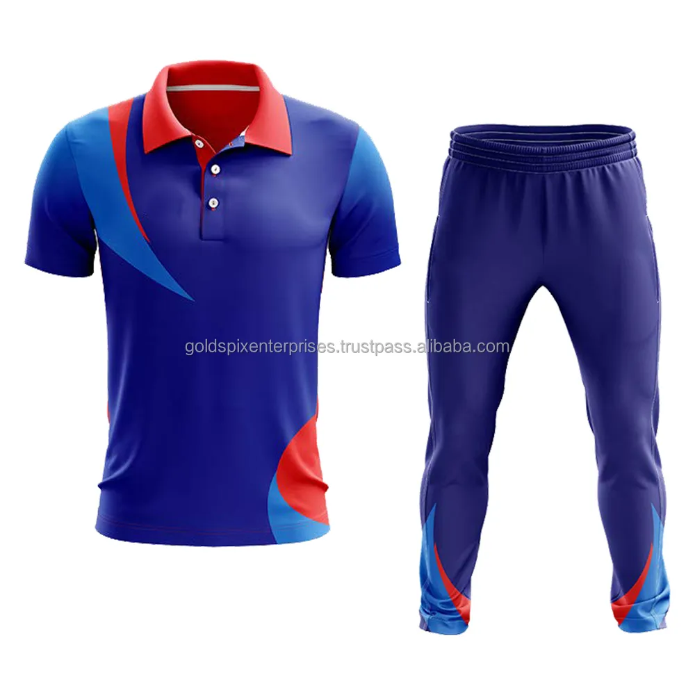 Hot Sale Custom Lange Mouw Cricket Jersey Uniform Sublimatie T-Shirts Cricket Jersey Custom Design Polyester Katoen