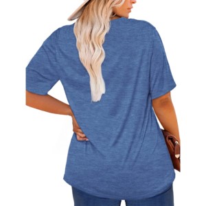 Último estilo Casual de gran tamaño liso transpirable ropa de verano Camisetas de manga corta mujeres de gran tamaño señoras camisa Tops camisetas para niña - Product Image 3