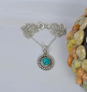 Joyería hecha a mano de forma redonda azul turquesa 925 plata esterlina Cadena de piedras preciosas colgante cadena regalo para cumpleaños con sello 925 - Product Image 3