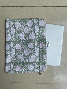 Handmade Cotton Green White Modern Durable Lightweight Waterproof Quilted Block Print <b>Case</b> Laptop Sleeve Business Fashionable - Product Image 5