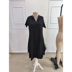 Vestido midi de manga corta con cuello redondo y textura arrugada para mujer, 35984 - Negro - Product Image 4