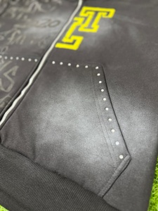 Sudadera con capucha lavada con ácido vintage parches bordados personalizados serigrafía gráfica con pedrería Sudadera con capucha de algodón de gran tamaño ropa de calle - Product Image 4