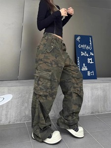 Pantalones de pierna ancha de cintura alta para mujer, pantalones de camuflaje holgados con múltiples bolsillos, Pantalones rectos de estilo callejero de verano para chica fresca - Product Image 4