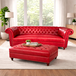 Sofá Chesterfield curvo de tres plazas, lujoso, elegante, de diseño clásico, cómodo para sentarse, para sala de estar, para hogares, de la India. - Product Image 1