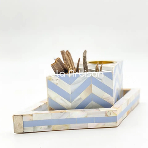 Ensemble d'encens indien écologique en acier inoxydable à motif de chevrons en nacre élégante Décoration intérieure faite à la main de qualité supérieure - Product Image 1