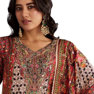 Costume de palazzo en soie tigré multicolore imprimé avec Dupatta Vente en gros de vêtements ethniques pour femmes OEM Fournisseur en gros d'usine de vêtements - Product Image 2
