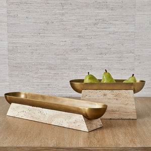 Cuenco decorativo de latón largo moderno sobre base de mármol bandeja central de lujo para mesa de comedor mesa de café decoración del hogar regalo - Product Image 4