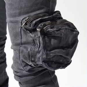 กางเกงยีนส์ขายาวสำหรับผู้ชายกางเกงคาร์โก้ลำลองหลายกระเป๋าแฟชั่นไฮสตรีท - Product Image 5