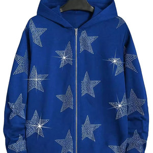 Hombres Mejor Moda Desgaste Diseña Tu Propio Logotipo Hombres Cremallera Rhinestone Sudaderas Algodón Mezclado Cremallera Rhinestone Sudaderas - Product Image 1