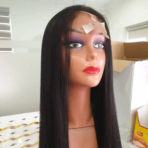 100% perruque de cheveux brésiliens humains fermeture pré-plumée avec dentelle frontale sans colle cuticule alignée Style droit HD perruque de dentelle frontale - Product Image 1