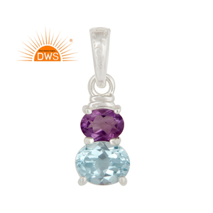 Nueva llegada 925 plata esterlina Topacio azul natural y amatista colgante de piedras preciosas fabricante de joyería personalizada - Product Image 1
