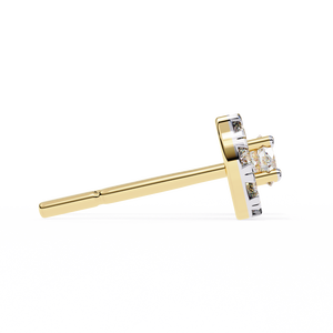 Boucles d'oreilles clous uniques en or 18 carats avec diamant de laboratoire, sertissage clos en or rose, blanc et jaune - Product Image 2