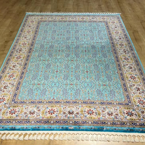 Tapis moderne Oushak bleu 9x12 noué à la main avec motif abstrait coloré style turc personnalisable - Product Image 1