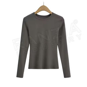 Camiseta de algodón 100% de primavera y otoño para mujer, camisetas holgadas de manga larga sólidas para mujer, camiseta de gran tamaño - Product Image 4