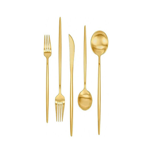 Juego de cubiertos modernos sostenibles al por mayor, tenedor dorado de acero inoxidable, cuchara, cuchillo, mango negro, cubiertos para hoteles, bodas - Product Image 2