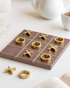 Plateau de jeu Tic Tac Toe écologique portable de luxe fait à la main en bois massif pour le jeu et la décoration en famille - Product Image 3