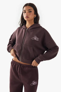 Gran oferta, Sudadera con capucha BoxyZip con guión de contraste para mujer con hombros caídos de Chocolate, sudaderas con capucha antiarrugas y transpirables para mujer - Product Image 2