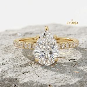 แหวนหมั้นทรงลูกแพร์ประดับเพชรแบบปาเว่ ทอง 14K - Product Image 1
