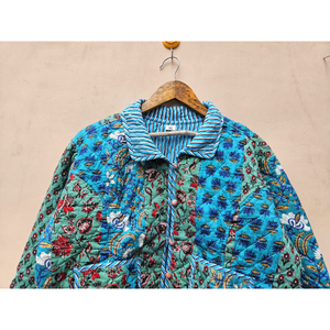 Automne femmes coton matelassé veste à la main Vintage lin rayure confortable Floral imprimé bouton embrassant Style bohème - Product Image 4