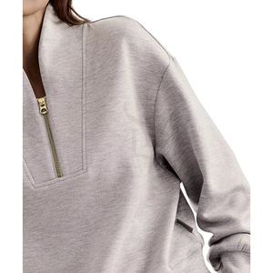 2025, jersey de media cremallera para mujer, ropa de calle informal de lana, figuras de hombros caídos, sudaderas transpirables ecológicas, sudaderas de punto de manga larga - Product Image 3