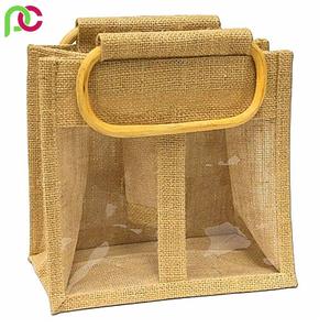 Custom Logo Eco-Friendly Jute Shopping <b>Wine</b> Tote Bag Natural Jute <b>Bottle</b> <b>Carrier</b> for <b>Wine</b> Eco-Sustainable Jute Bags - Product Image 2