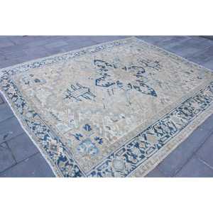 Alfombra, 8.4x9.9 pies, Alfombra Vintage, Alfombra Azul Sólida de Lana - Product Image 3