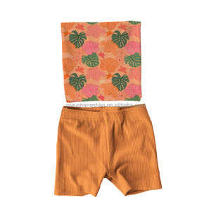 Nouveauté Ensemble deux pièces pour enfants et bébés été Imprimé hawaïen Top tube Shorts unis Tenues élégantes et mignonnes pour filles de 0 à 16 <span class=keywords><strong>ans</strong></span> - Product Image 2