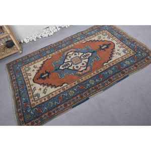 พรมขนแกะสีน้ำตาลน้ำเงินคลาสสิกขนาด3.8X6ฟุตดีไซน์แบบปะต่อแผ่นยางรองด้วยยางมีความนุ่มแบบแอบสแตรกสี่เหลี่ยมผืนผ้าสำหรับห้องนั่งเล่นโถงทางเดิน - Product Image 2