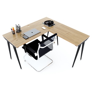 Escritorio en Forma de L de Madera Contrachapada con Patas de Hierro en Forma de Cono 140x140cm HBCO037 - Product Image 4