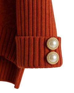 Ensemble pull en maille marron rouillé et pantalon large pour femme, pull à col montant, vêtements de détente, tenue d'hiver, fournisseur OEM - Product Image 6