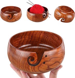 Wooden Yarn Bowl, <b>Knitting</b> Yarn Bowl with Holes Storage Handmade to Prevent Slipping, Perfect Yarn <b>Holder</b> Bowl for Crocheting - Product Image 3
