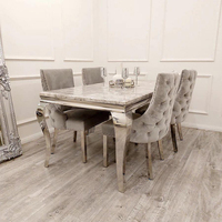 Mesa de Comedor Moderna con Estructura Metálica y Tapa de Mármol para Hoteles, Apartamentos, Escuelas y Restaurantes - Importación al por Mayor