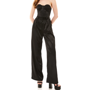 Pantalon pour femme large et maigre fabriqué au Vietnam taille naturelle pantalon de mode tissé respirant devant plat pour dames - Product Image 3