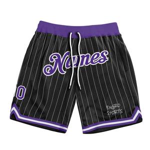 Best-seller Short de basketball Design personnalisé Confortable à porter Noir Blanc Pinstripe Violet-Blanc Authentique Short de basketball - Product Image 1