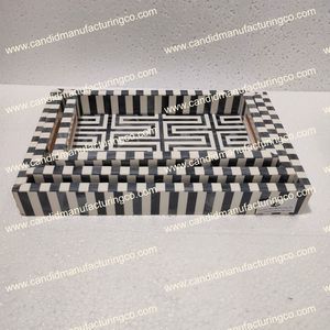 Plateau antique de qualité supérieure de l'Inde Incrustation d'os vert Nacre Forme rectangulaire Plateau de service en incrustation d'os de couleur - Product Image 6