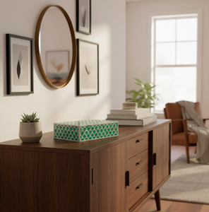 กล่องใส่เครื่องประดับทำมือฝังกระดูก ขนาดสั่งทำพิเศษ - ลายดอกไม้เรขาคณิตสีเขียวมะนาว กล่องเก็บของตกแต่งแบบซ้อนได้ - Product Image 3