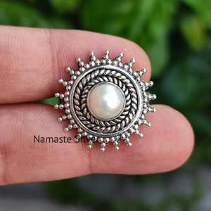 Handmade 925 Sterling <b>Silver</b> Boho <b>Statement</b> <b>Ring</b> Freshwater Pearl Jewelry Gift for Women on Valentine's Day - Product Image 4