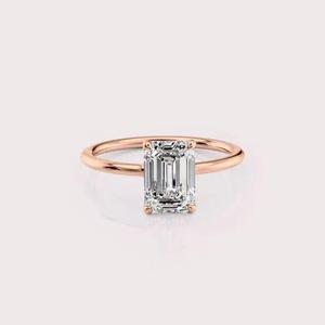 IGI Certified Emerald Cut Lab Grown Diamond Solitaire Engagement / Wedding <b>Ring</b> in 9K Yellow / Rose & White Gold - Product Image 1