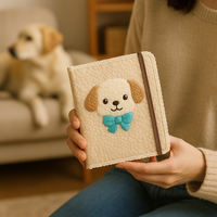 LABON Cute Puppy Furry Notebook Besticktes Hunde design mit Schleifen-und Spitzen besatz Elastic Band A5 Journal für Kinder und Geschenke