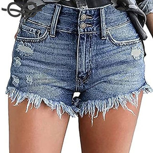 Pantalones Cortos Vaqueros Elásticos de Cintura Media con Volantes para Mujer, Transpirables, Lavados, Estilo Casual de Verano, los Más Vendidos, Precio de Fábrica al Por Mayor - Product Image 5