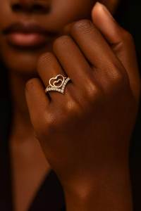 Bague de promesse minimaliste en argent sterling 925 plaqué or 14 carats, forme de cœur ouvert, sertie de CZ, écologique, délicate, pour fiançailles - Product Image 4