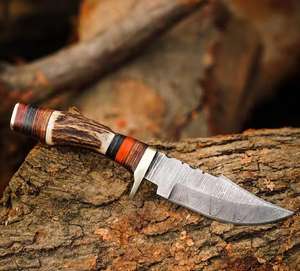 Couteau de chasse personnalisable fait main, 4,25 pouces, acier Damas, manche en bois de cerf, lame en acier Damas forgée à la main, support OEM, couteau d'extérieur - Product Image 2
