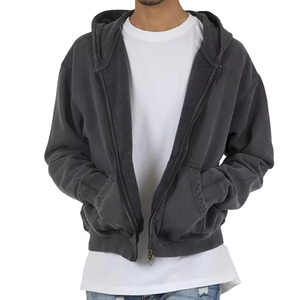 OEM service 400gsm coton polaire fermeture éclair sweats à capuche personnalisé unisexe haute qualité fermeture éclair acide lavé sweats à capuche pour hommes prix de gros - Product Image 1