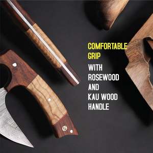 Couteau Ulu artisanal en acier Damas, manche en bois de rose, lame affûtée de 5 pouces, finition satinée, style industriel, couteau de cuisine pour légumes - Product Image 3