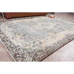 พรมตุรกีวินเทจ ขนาด 6.5x9.3 ฟุต (199x283 ซม.) สีน้ำตาลเทา ลายดอกไม้ - Product Image 1